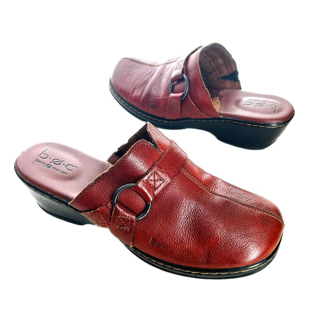 Born Clog Shoes Womens Size 10 Cognac Brown Leather Pebbled Western Comfy
